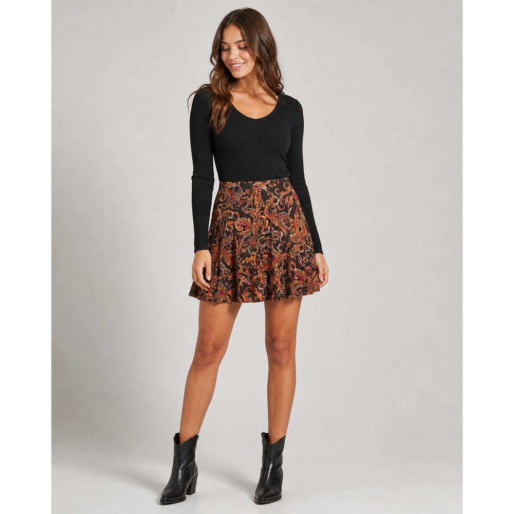 Vintage Y2K Worthington Skirt Womens 18 Orange Paisley Satin Preppy Grunge Fairy